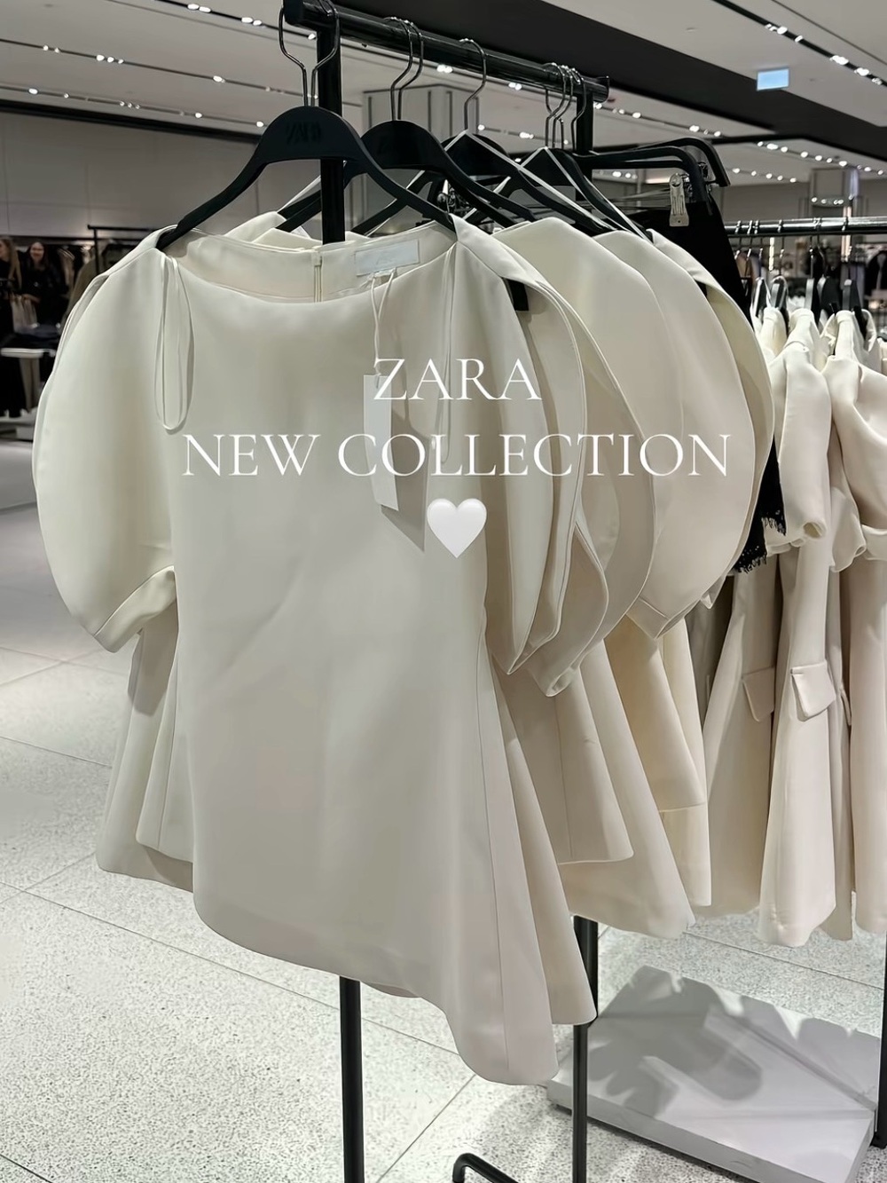 ZARA Ivory Puff-Sleeve Satin Blouse